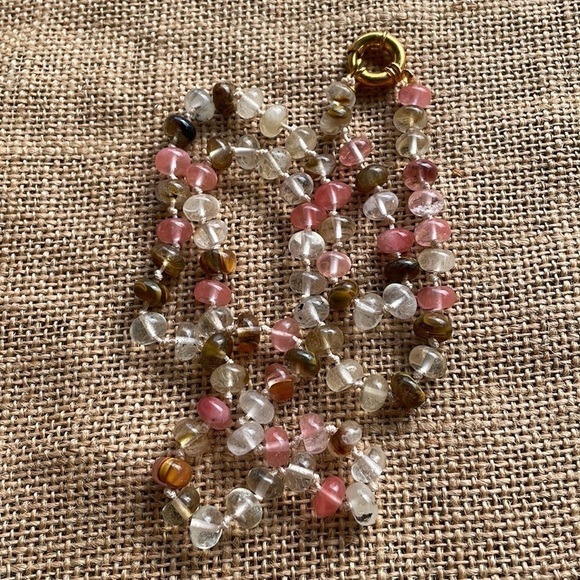 Watermelon quarts Stone Knotted Necklace New In Style In style - Picture 1 of 9